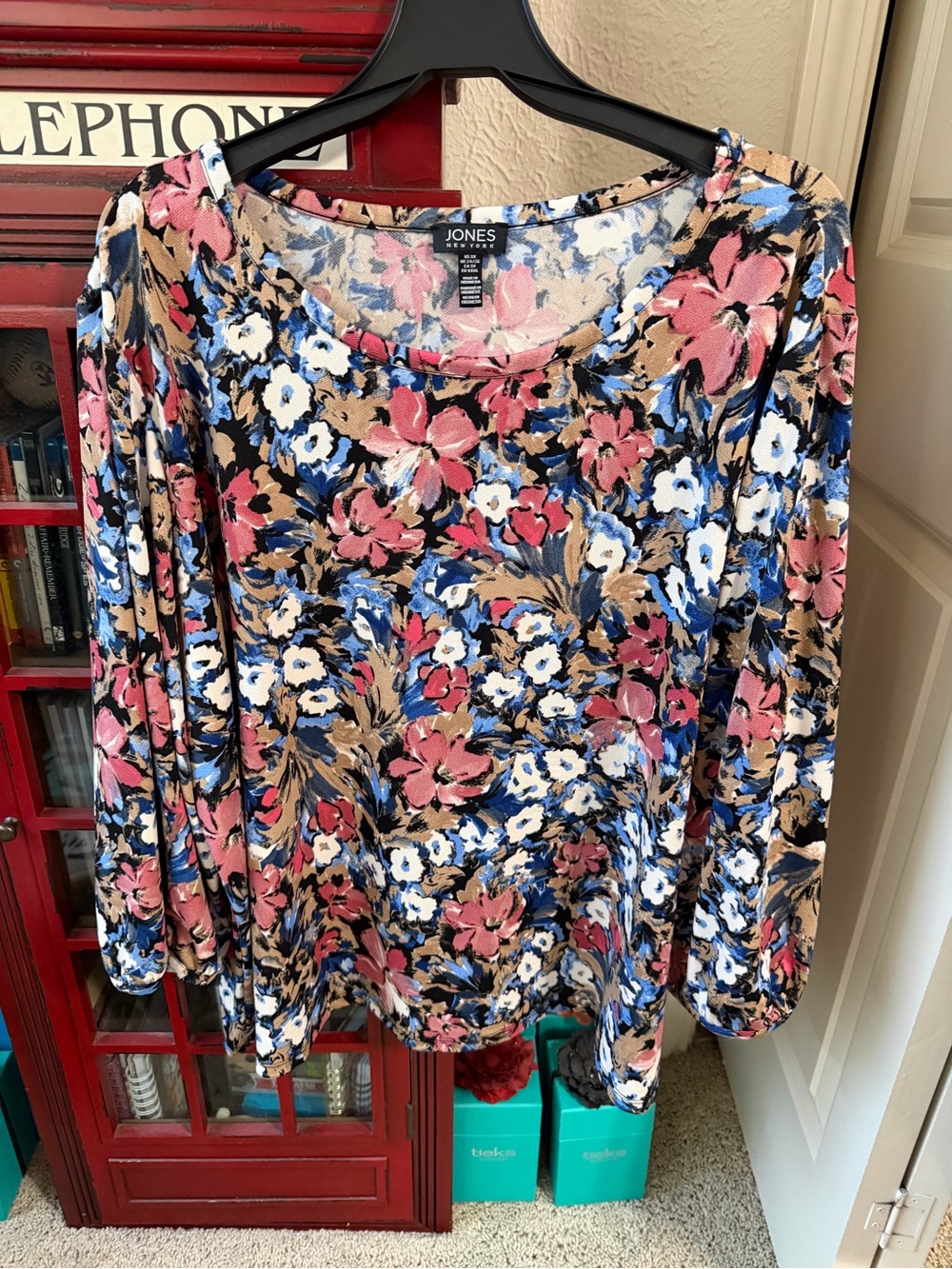 Jones New York Floral Top - Pink, Blue, Tan, Black